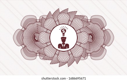 Red passport money rosette with business idea icon inside