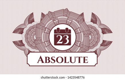 Red passport money rosette with calendar icon and Absolute text inside