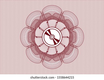 Red passport money rosette with CD or DVD disc icon inside