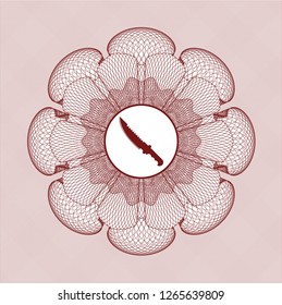 Red passport money rosette with combat knife icon inside