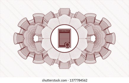 Red passport money rosette with contract icon inside