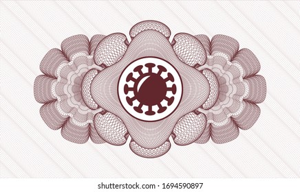 Red passport money rosette with coronavirus icon inside