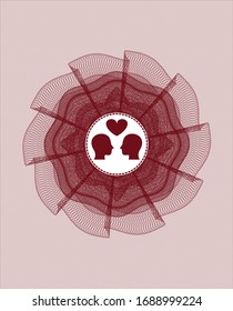 Red passport money rosette with couple in love icon inside