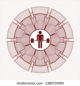 Red passport money rosette with deadlift icon inside
