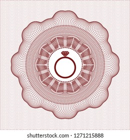 Red passport money rosette with diamond ring icon inside