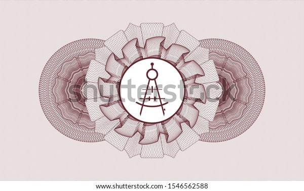 Red passport money rosette with drawing compass\
icon inside