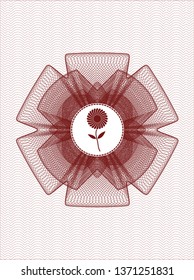 Red passport money rosette with flower icon inside