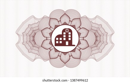 Red passport money rosette with hospital icon inside