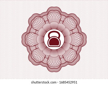 Red passport money rosette with kettlebell icon inside