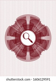 Red passport money rosette with magnifying glass icon inside