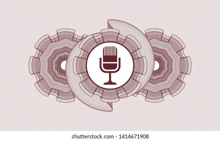 Red passport money rosette with microphone icon inside