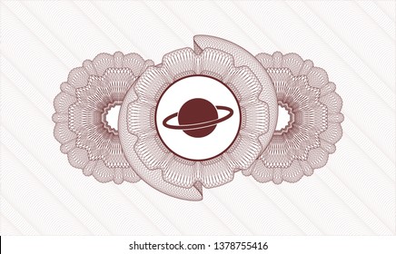 Red passport money rosette with planet, saturn icon inside