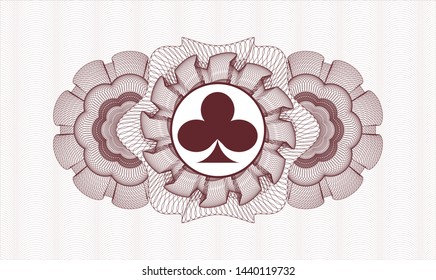 Red passport money rosette with poker clover icon inside