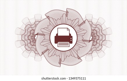 Red passport money rosette with printer icon inside