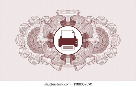 Red passport money rosette with printer icon inside