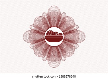 Red passport money rosette with salad icon inside