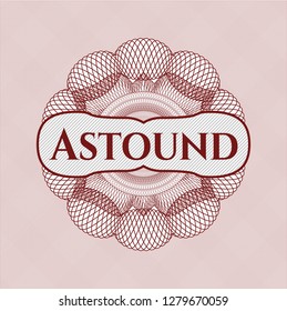 Red passport money rosette with text Astound inside