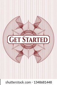Red passport money rosette with text Get Started inside