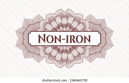 Red passport money rosette with text Non-iron inside