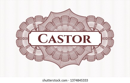 Red passport money rosette with text Castor inside