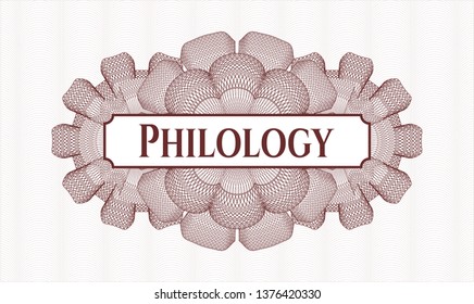 Red passport money rosette with text Philology inside