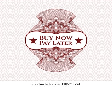 Red passport money rosette with text Buy Now Pay Later inside