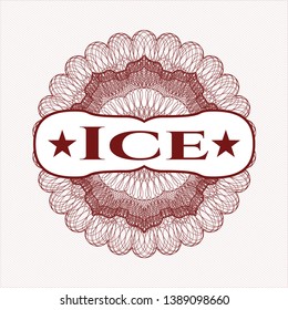 Red passport money rosette with text Ice inside