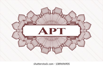 Red passport money rosette with text Apt inside