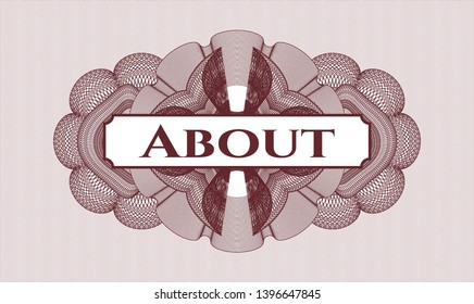 Red passport money rosette with text About inside