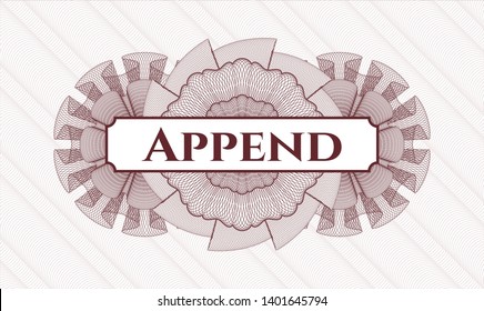 Red passport money rosette with text Append inside