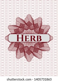 Red passport money rosette with text Herb inside