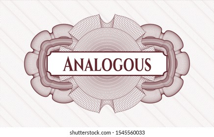 Red passport money rosette with text Analogous inside