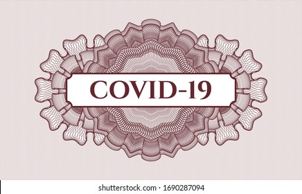 Rosette de dinero del pasaporte rojo con el texto COVID-19 dentro