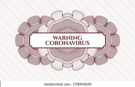 Red passport money rosette with text Warning Coronavirus inside