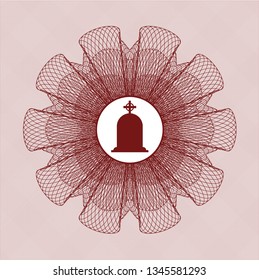 Red passport money rosette with tombstone icon inside