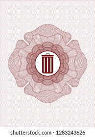 Red passport money rosette with trash can icon inside