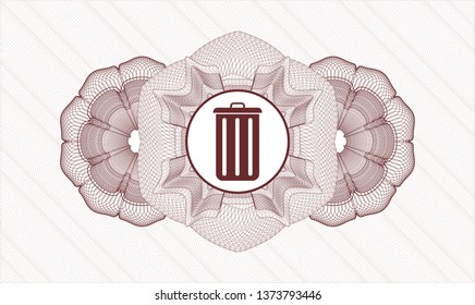 Red passport money rosette with trash can icon inside