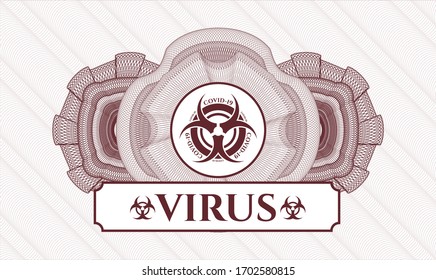 Red passport money rosette. Vector Illustration. Detailed with biohazard covid-19 icon and Virus text inside