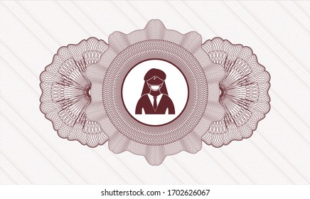 Red passport money rosette. Vector Illustration. Detailed with woman wearing face mask icon inside