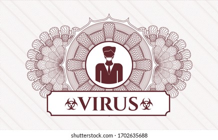 Red passport money rosette. Vector Illustration. Detailed with man wearing face mask icon and Virus text inside