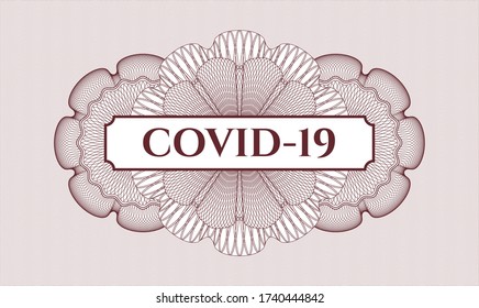 Red passport money rosette. Vector Illustration. Detailed with text COVID-19 inside