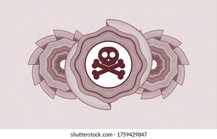 Red passport money rosette. Vector Illustration. Detailed with crossbones icon inside