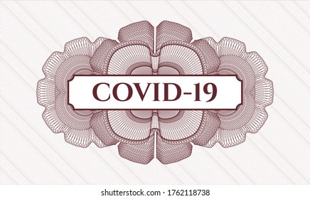 Red passport money rosette. Vector Illustration. Detailed with text COVID-19 inside