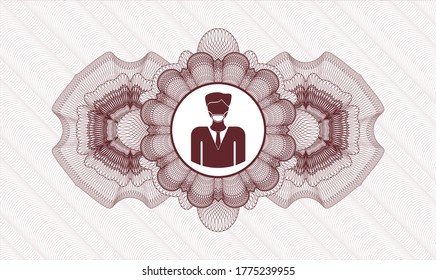 Red passport money rosette. Vector Illustration. Detailed with man wearing face mask icon inside