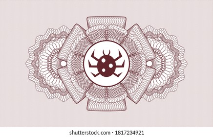 Red passport money rosette. Vector Illustration. Detailed with bug icon inside