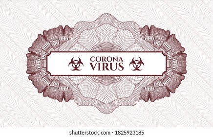 Red passport money rosette. Vector Illustration. Detailed with text Coronavirus inside