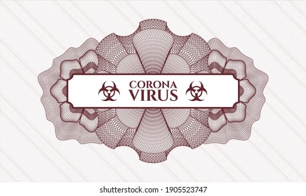Red passport money rosette. Vector Illustration. Detailed with text Coronavirus inside