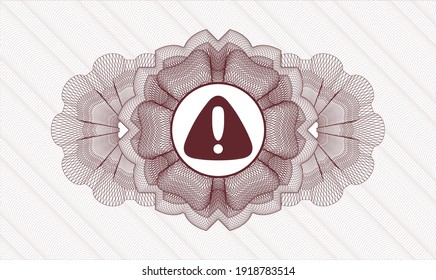 Red passport money rosette. Vector Illustration. Detailed with warning icon inside