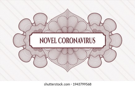 Red passport money rosette. Vector Illustration. Detailed with text Novel Coronavirus inside