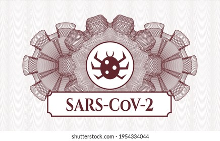 Rosette con dinero del pasaporte rojo. Ilustración vectorial. Detallado con icono de fallo y texto SARS-CoV-2 dentro
